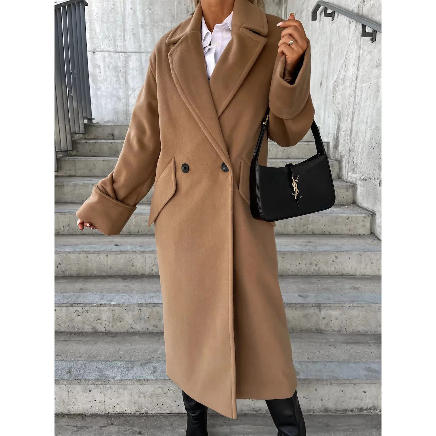 Women's Trenchcoat Long-sleeved Suit Collar Double-breasted Woolen Coat