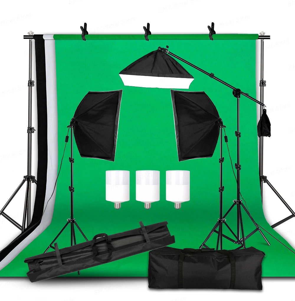 Photo Studio Led Softbox Lighting Kit Boom Arm Background Support Stand