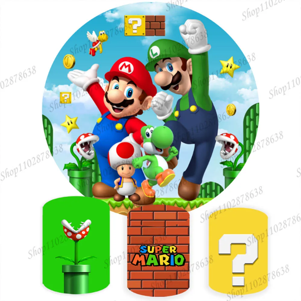 Coperture Rotonde Super Marios Round Background Decor Kids Bros Happy Birthday Party Background Princess Dinosaur Cilindro Prop Poster