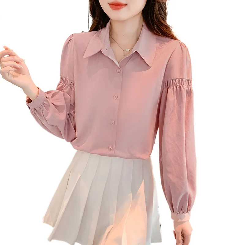 

Шифоновая женская рубашка с длинным рукавом, Новое поступление, однотонная блузка на пуговицах, летние модные свободные топы