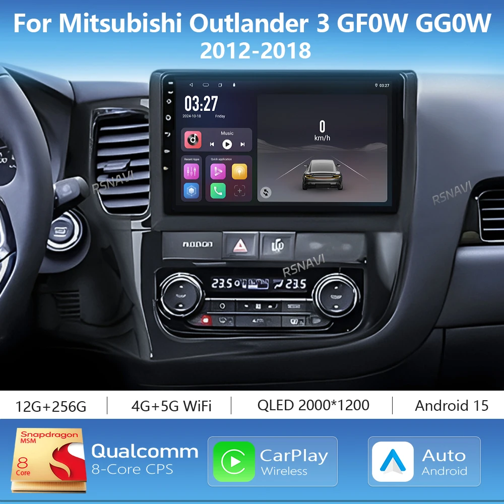 Radio Multimedia para Auto con Pantalla 2K y Android 16 Carplay para Mitsubishi Outlander 3 GF0W GG0W 2012 - 2018 Autoradio Estéreo 1