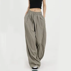 Gidyq Folds Women Wide Leg Pants Japan Style Casual Streetwear Loose Pants Fashion All Match Female High Waist Straight Trousers