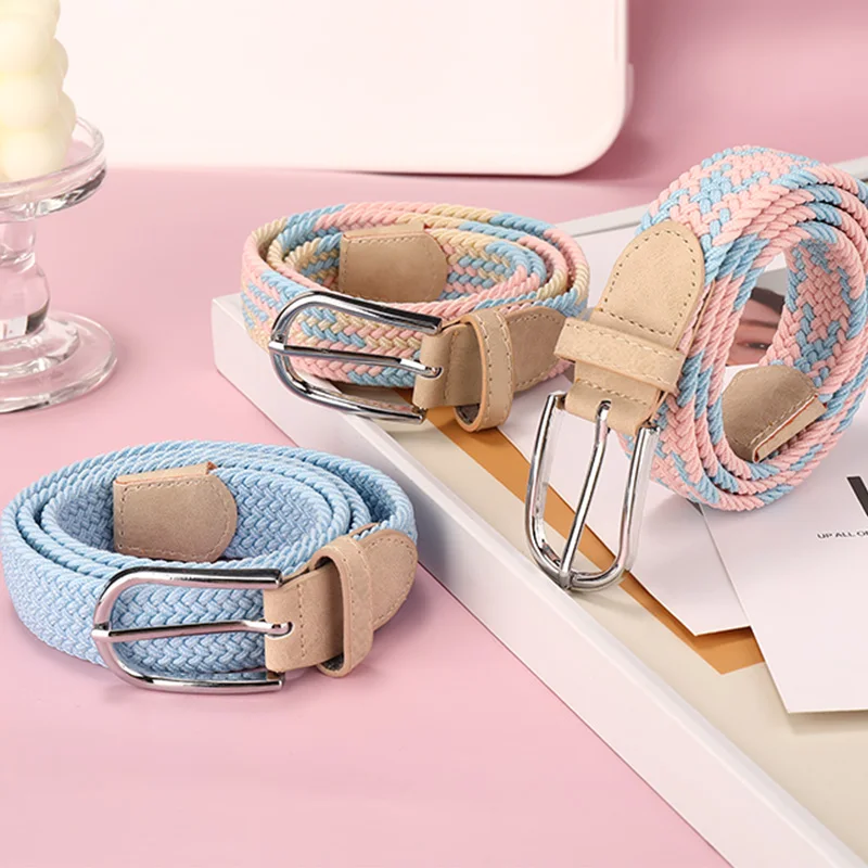 

new no-punching belt women's hundred matching jeans elastic elastic pin buckle student lazy cloth belt canvas braided belt