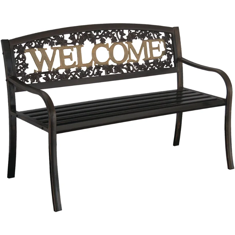 Leigh Country Outdoor Raised Metal Bench - Black and Gold  Outdoor Bench  Patio Furniture