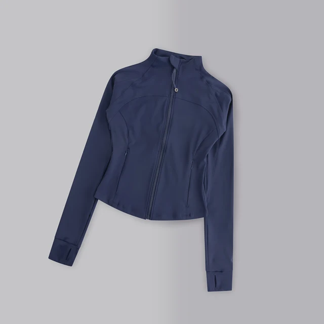 Gym Women's Full Zipper Yoga Top With Thumbholes Fitness Running Jacket Stretch Fit Long Sleeve Round Neck Top Sportswear