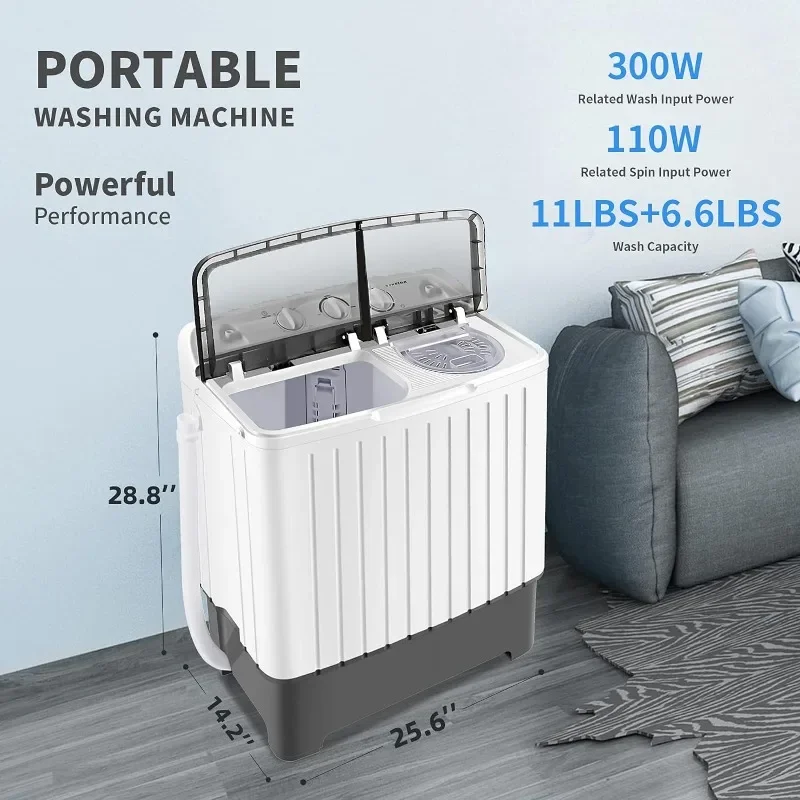 BANGSON Portable Washing Machine, 17.6 lbs Washer(11Lbs) and Spinner(6.6Lbs), Washer and Dryer Combo