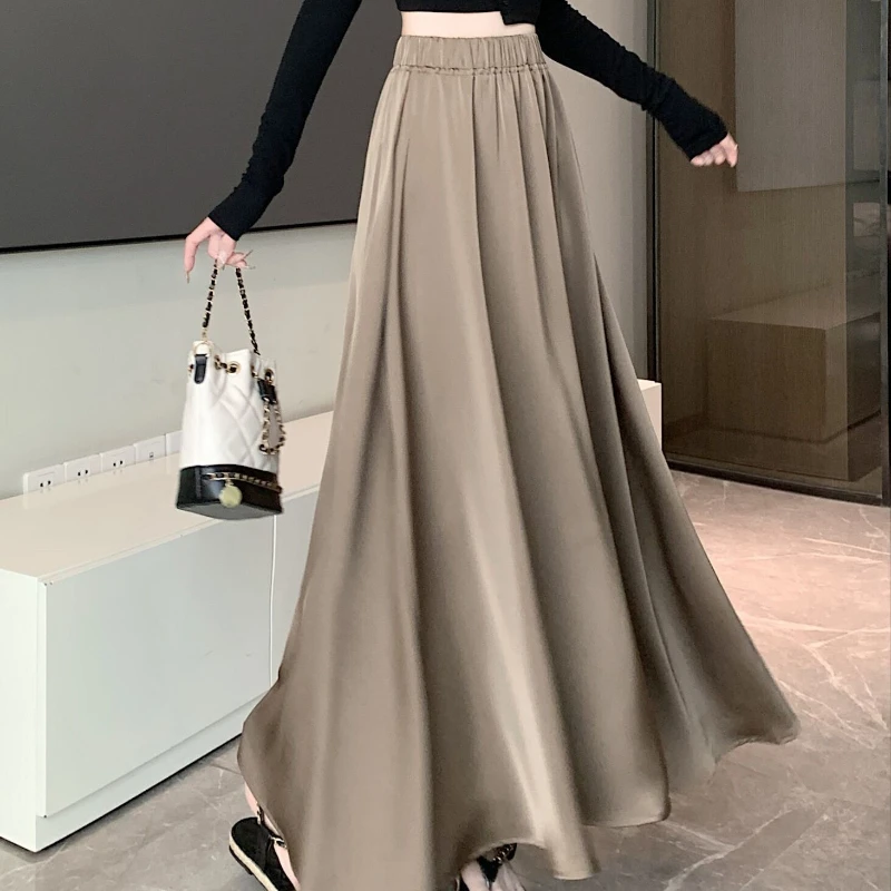 

Female Elastic Waist Medium Length Acetic Acid Skirt New Woman Optical Blend Acetic Acid Skirt Office Ladies Fashion Skirts Q115