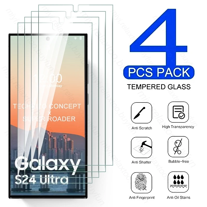Custodia Protettiva In Vetro Hd Da 4 Pezzi Per Samsung Galaxy S24 S 24 Ultra Plus 9H Premium Screen Protector Vetro Temperato S24Ultra S24 +