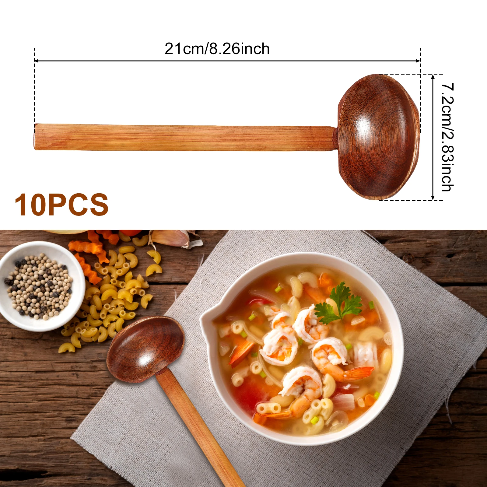 10PCS Wood Soup Spoon with Long Handle Japanese Style Ramen Spoon Large Hot Pot Tortoise Shell Serving wooden spoon wooden cooking spoon soup spoon