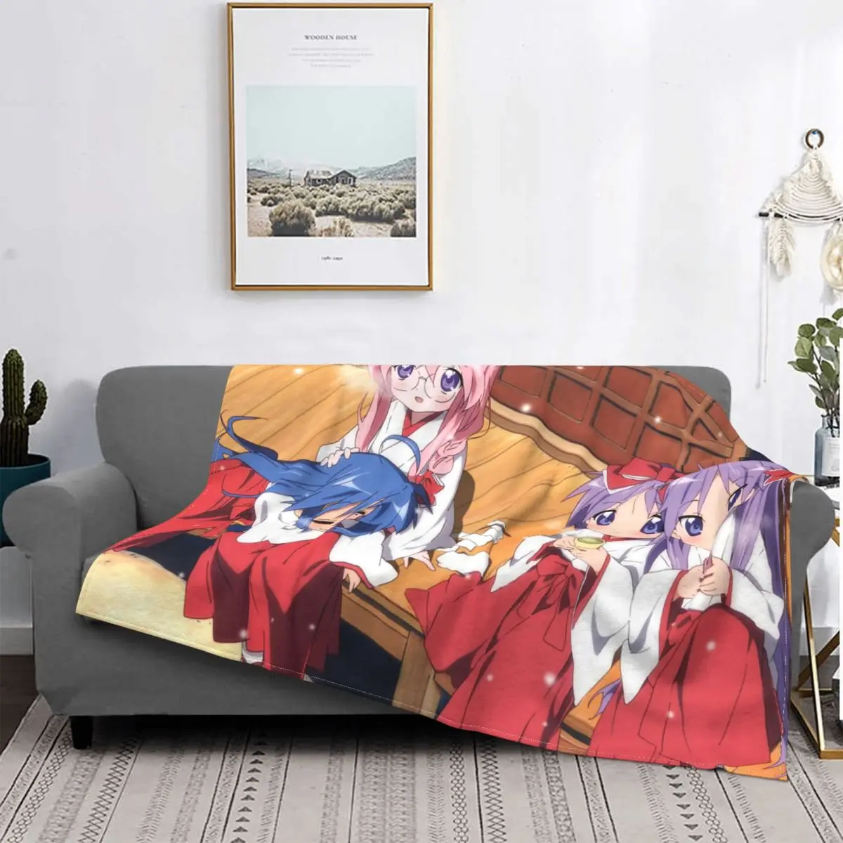 

Lucky Star Konata Izumi Miyuki Flannel Throw Blankets Kawaii Anime Blanket for Home Office Lightweight Bedroom Quilt