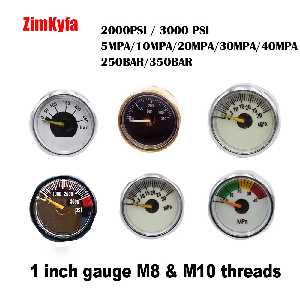 HPA Compressed Air Mini Micro Pressure Gauge Manometre Manometer 1/8BSPP(G1/8),1/8NPT,M10,M8,300bar 350bar Hand Pump Valve Tool compressed air pressure gauge