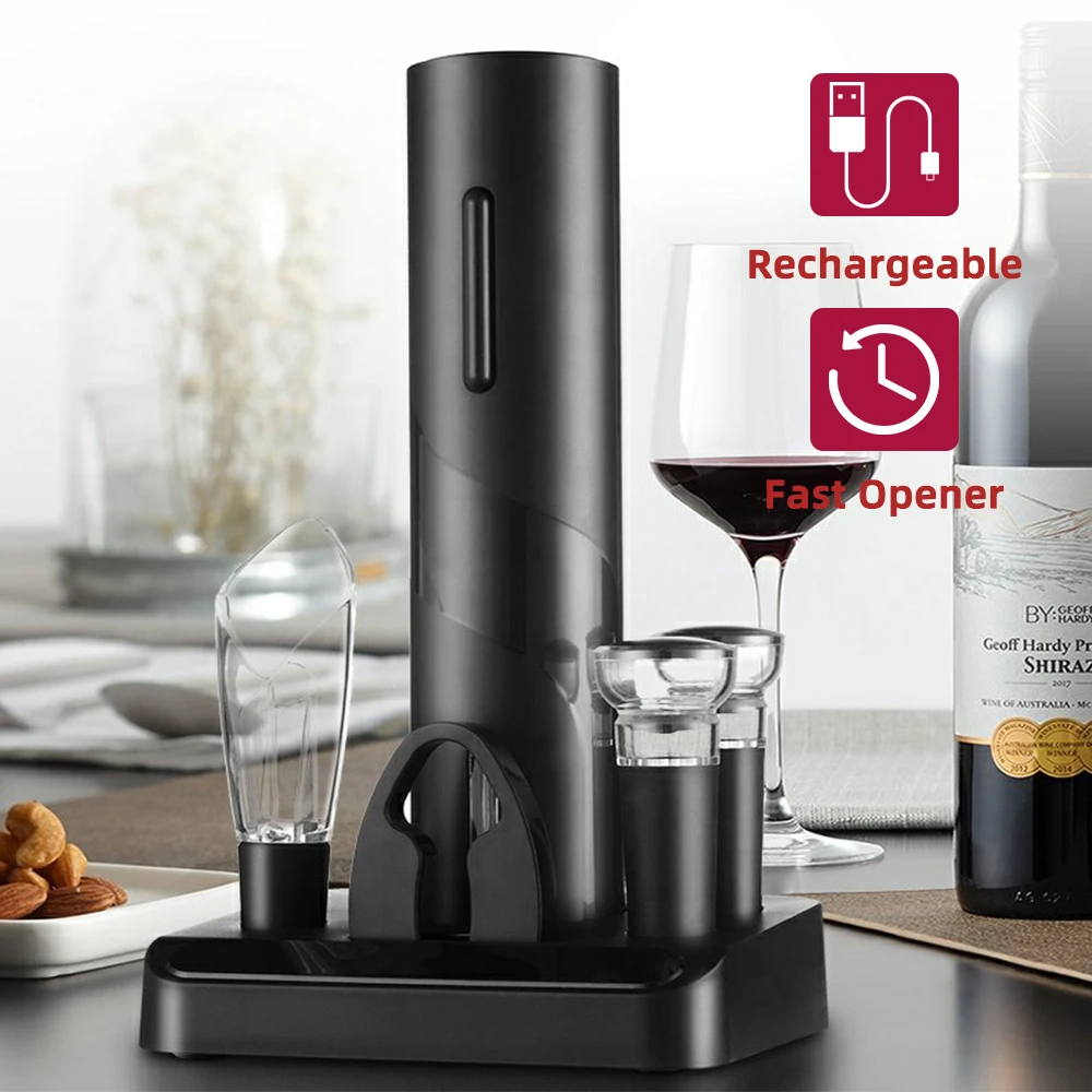 

Rechargeable Electric Wine Opener Set With Storage Base Automatic Corkscrew Red Wine Bottle Opener For Bar Wine Lover Gift