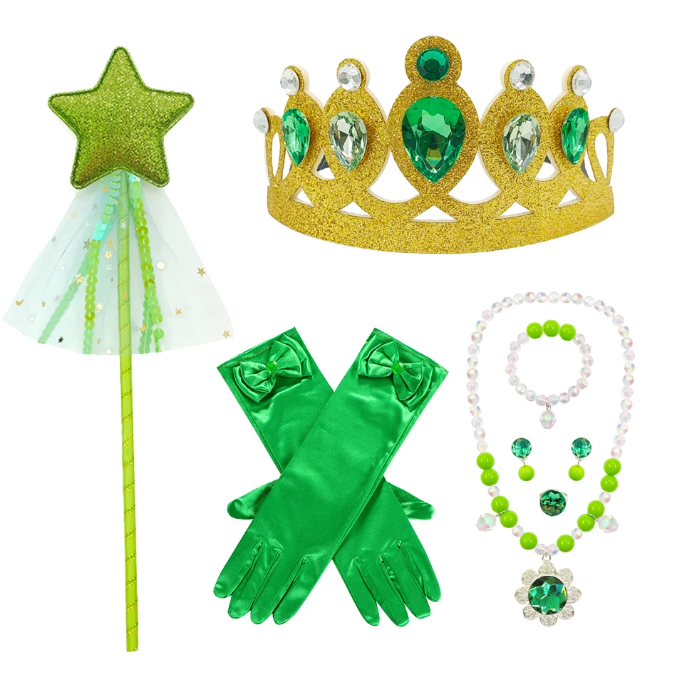 Disney Tiana Princess Dress Girl Green Dress Children Cosplay Beauty Flower Fairy Clothes Children Halloween Performance Costume