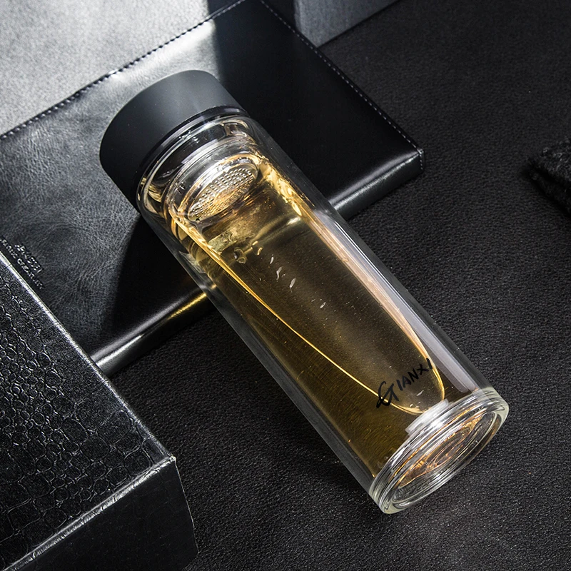 Water Bottle With Tea-strainer Double-layer Glass Water Cup Heat-resistant Glass Bottle Kitchen Accessories Portable Tea Cup
