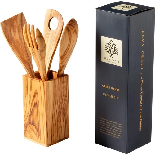 Demy Craft Olive Tree 5 Piece Boxed Set 30 cm. Wooden Spoon Fork