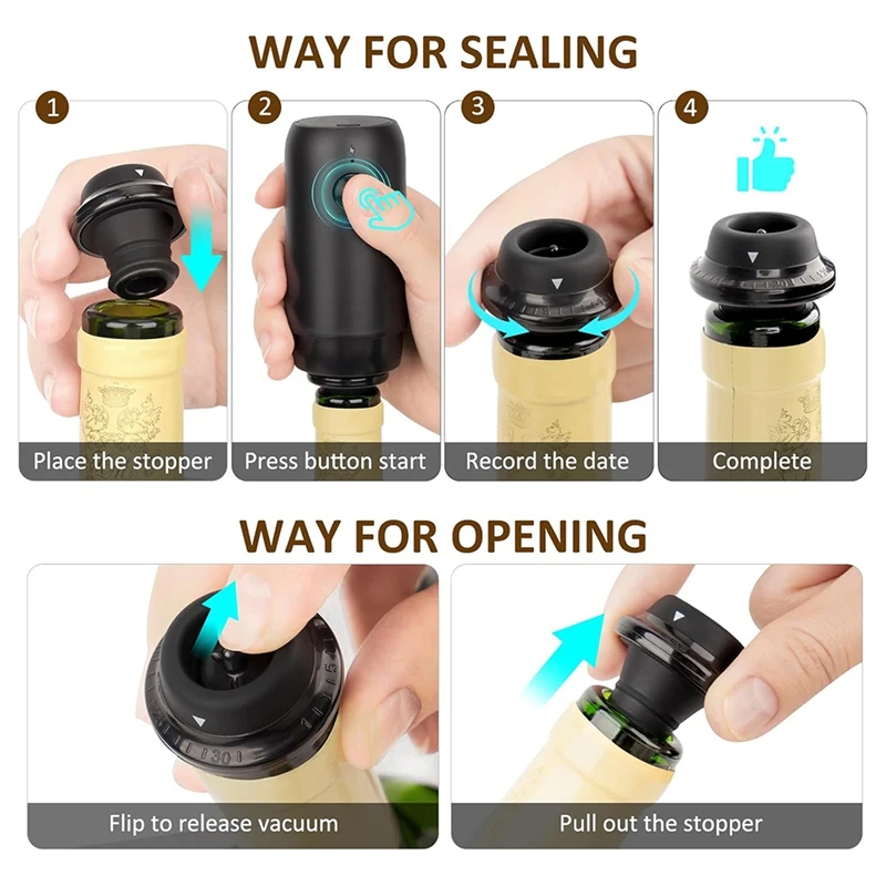 Electric Wine Saver Pump With Wine Stoppers Vacuum Wine Preserver Keep Fresh For Up To 10Days USB Rechargeable wine saver pump