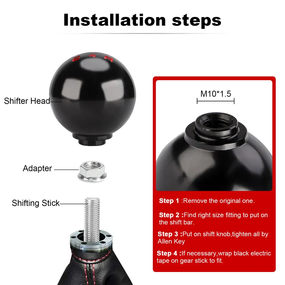 Universal Black 6‑Speed Metal Gear Knob – Fits Honda Civic EP3/FN2 Type R, Mazda, Toyota Supra 7 thumbnail image