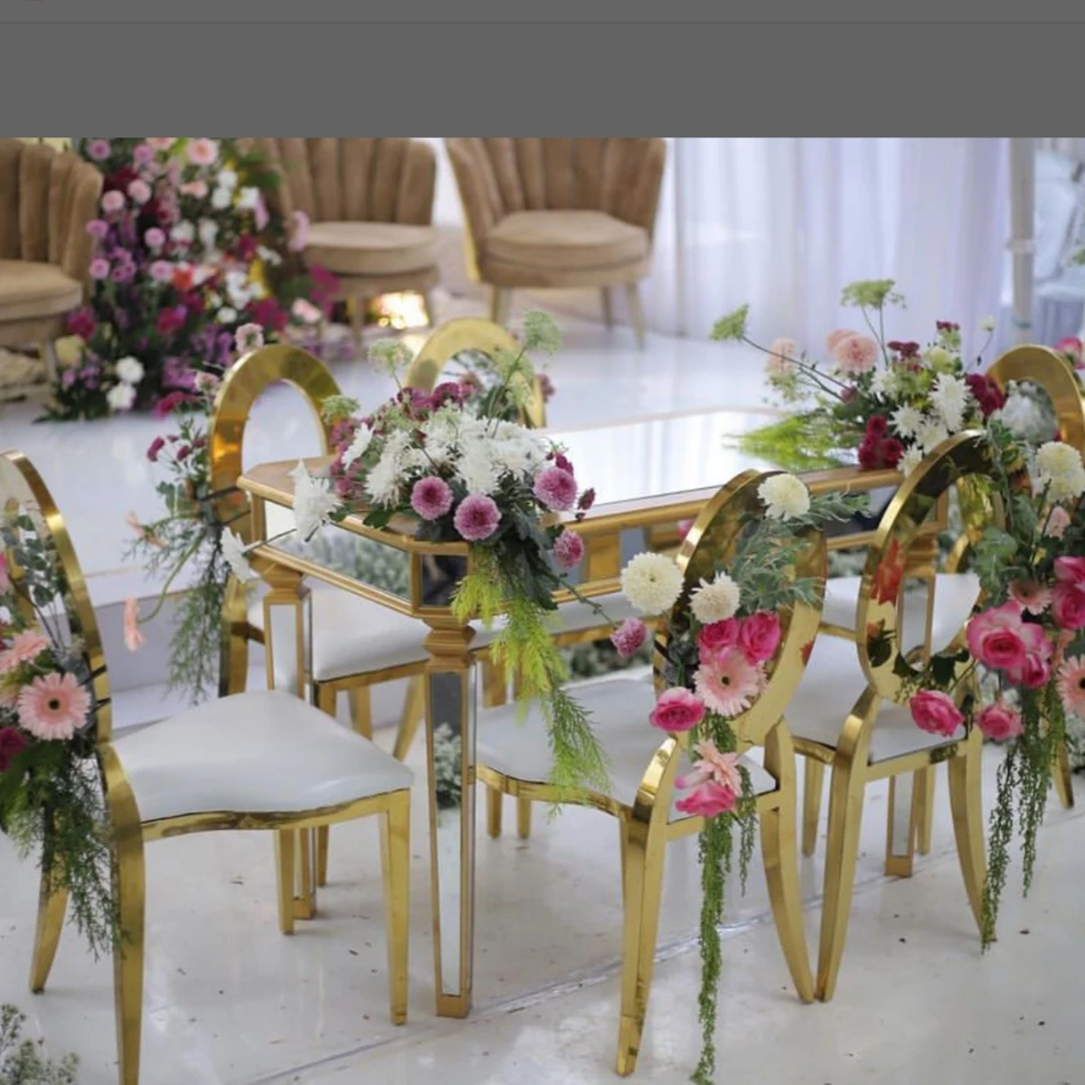 Modern Gold Stainless Steel Banquet and Event Chairs round Base Back Wedding Chairs for Outdoor Use