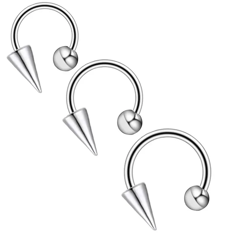 Cone Septum Ring Stainless Steel Horseshoe Nose Piercing Spike Lip Rings Tragus Helix Earring 16G