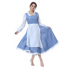 Schoonheid En Het Beest Belle Cosplay Kostuum Vrouwen Blue Maid Jurk Outfits Carnaval Pak -