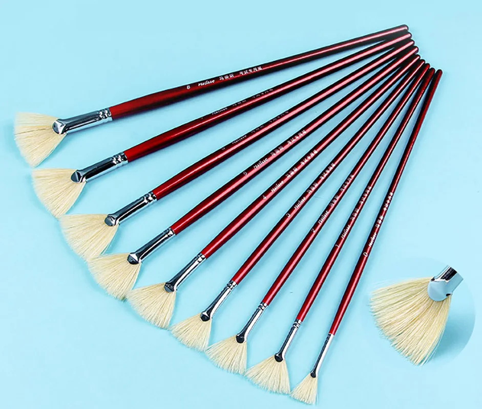 Bristle Fan shape Gouache Paint Brush  Long Handle Professional Artist Oil Acrylic Painting Brush Set For Painting Art Supplies artsecret acrylic oil painting brushes no 4503 chungking bristle stainless ferrule long handle artistic tools art supplies