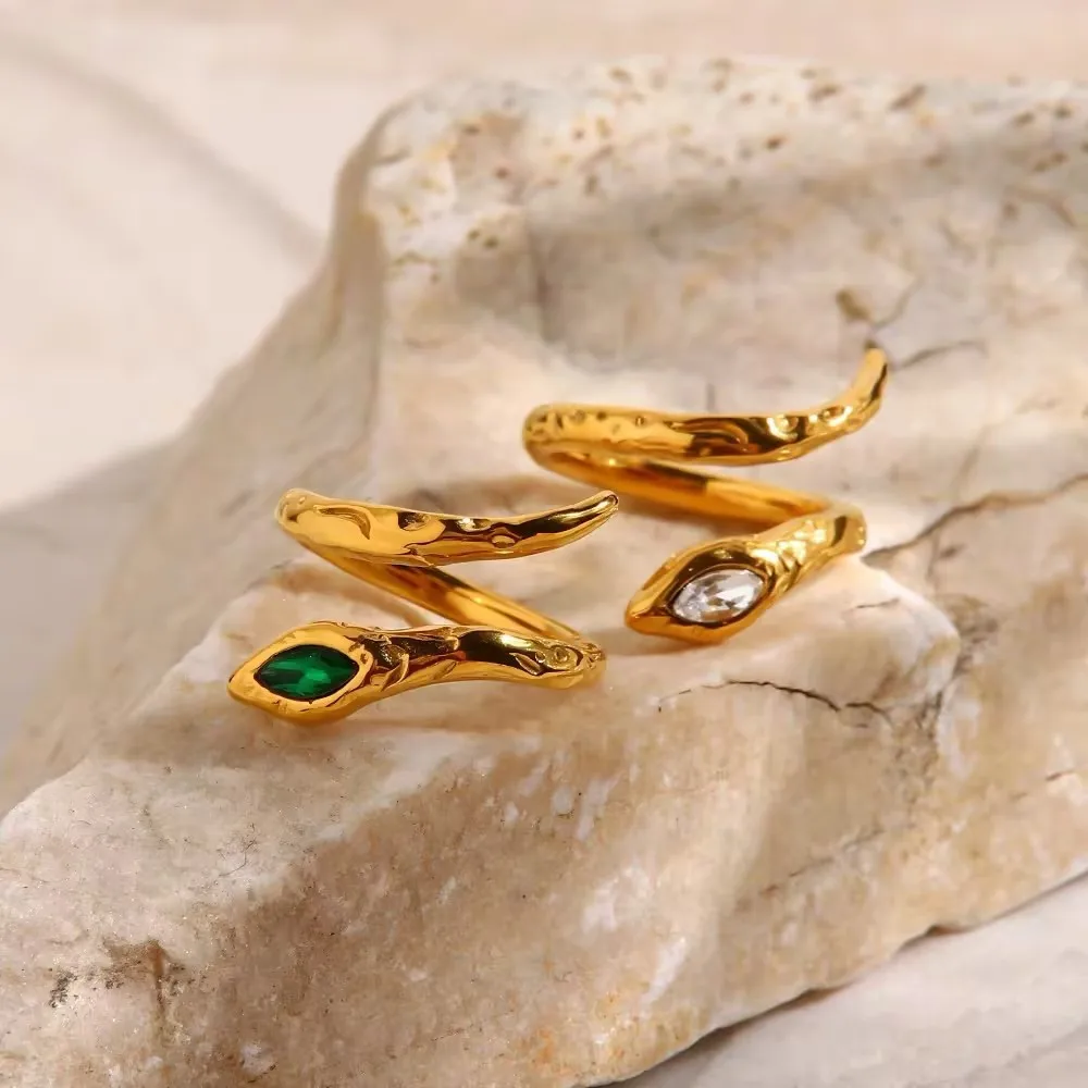 ASONSTEEL Waterproof Stainless Steel Charm Snake Ring Green