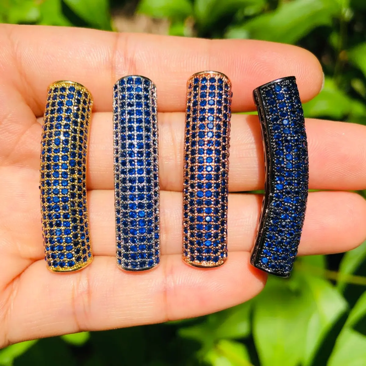 5pcs/lot Blue Zirconia Curved Tube Bar Spacer Beads for Women Bracelet Making Handmade Waist Craft Centerpiece Jewelry Accessory
