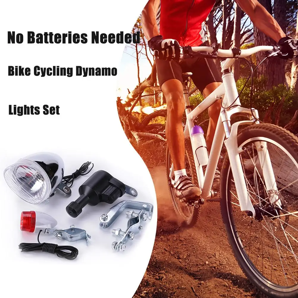 Bike Cycling Dynamo Lights Set Safety No Batteries Needed Bicycle Headlight Motorized Bike Friction Dynamo Generator Tail Light