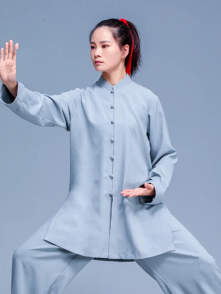 Linen Blend Breathable Kung Fu Tai Chi Clothing Martial Arts Clothes Taijiquan Wushu Uniform Chinese Style 2022 New Light Gray