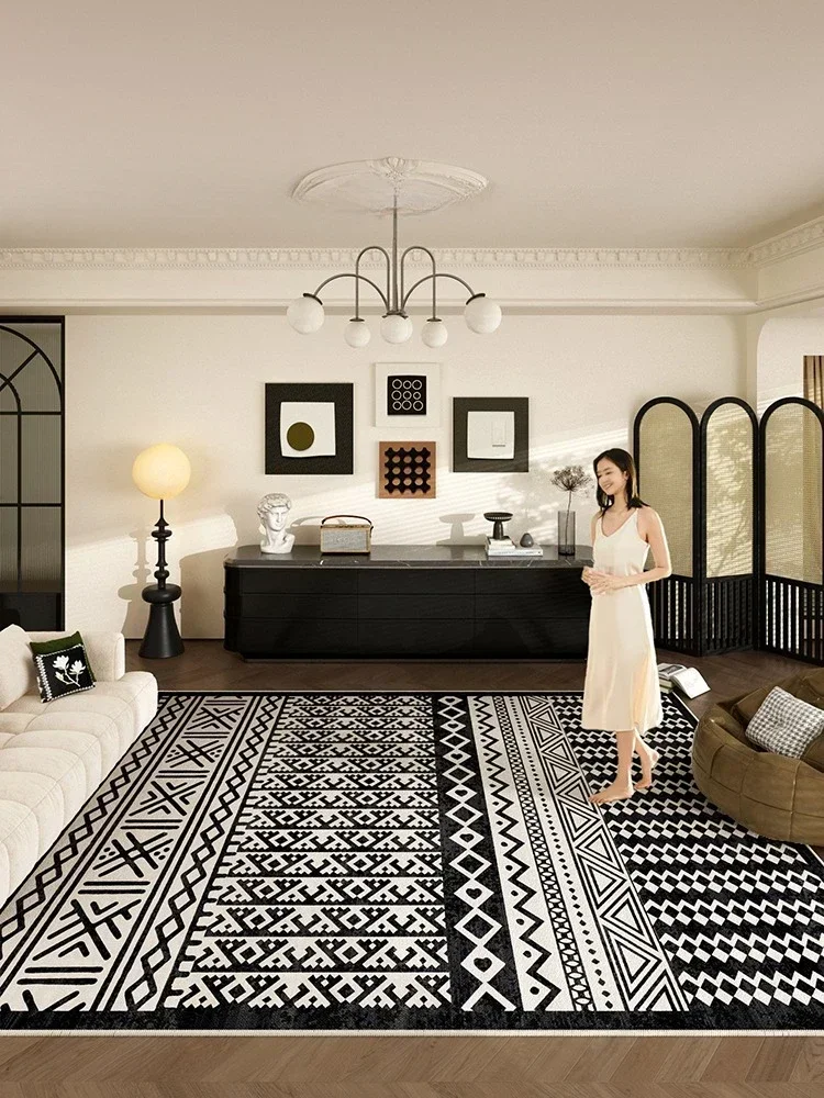 Bohemia Living Room Carpet Black and White Striped Decorative Rug Line Art Bedroom Rugs Large Size Easy To Clean Balcony Carpets 3
