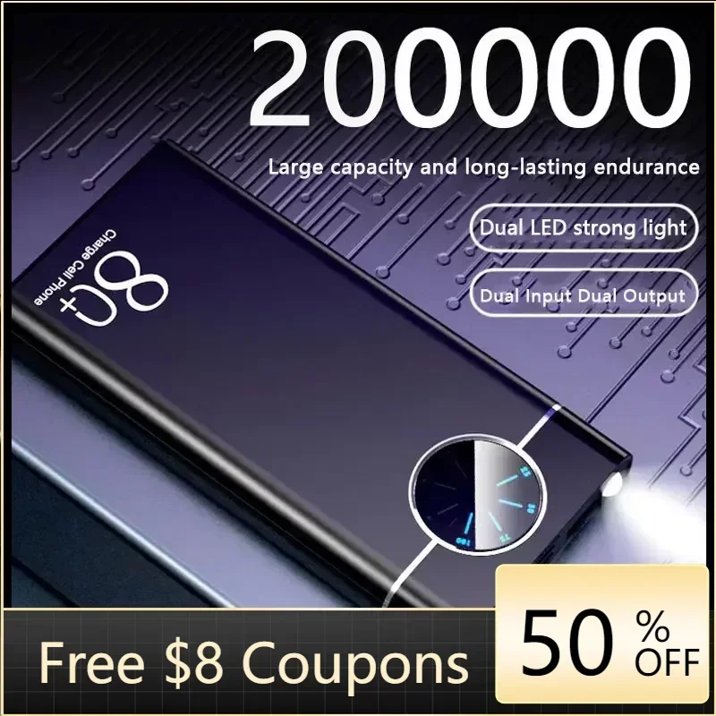 

200000mAhPower Bank Super Fast Chargr PowerBank Portable Charger Digital Display External Battery Pack for iPhone Xiaomi Samsung
