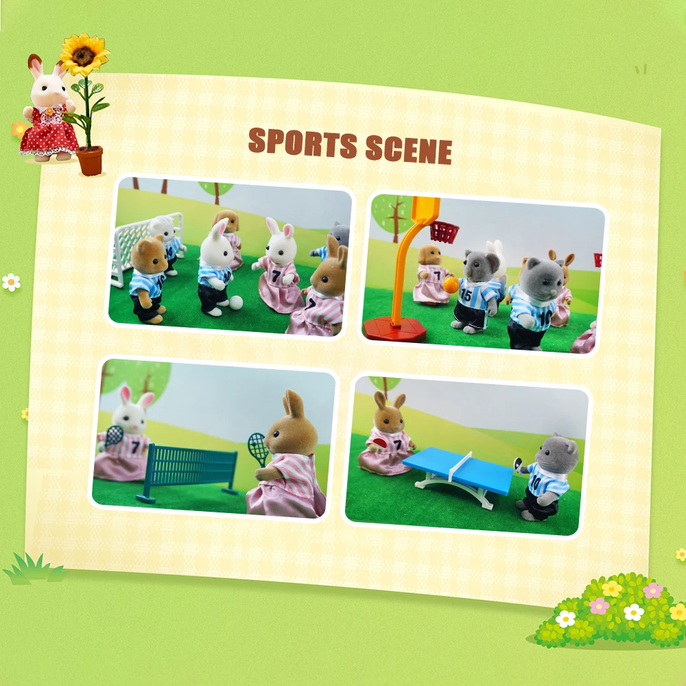 1/12 Forest Family Bunny Animal Football Sports Suit Doll House Accessories Miniature Furniture Basketball Toy For Girl Gift 3