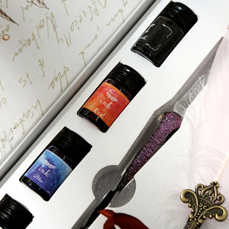 13Pcs Fountain Pen Feather Pen Set Writing Ink Set Stationery Gift Box With Nib Wedding Gift Quill Pen