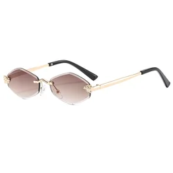 Chic Gradient Rimless Polygon Sunglasses - Luxury Vintage Eyewear (Golden Double Tea)