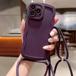 Chic Wave Lanyard Crossbody Silicone Phone Case with Lens Protector - iPhone 11 (Purple)