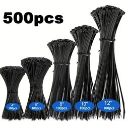 Black Heavy - Duty Nylon Cable Ties - Assorted Sizes with High Tensile Strength for Versatile Use (500 Pack) (500PCS)