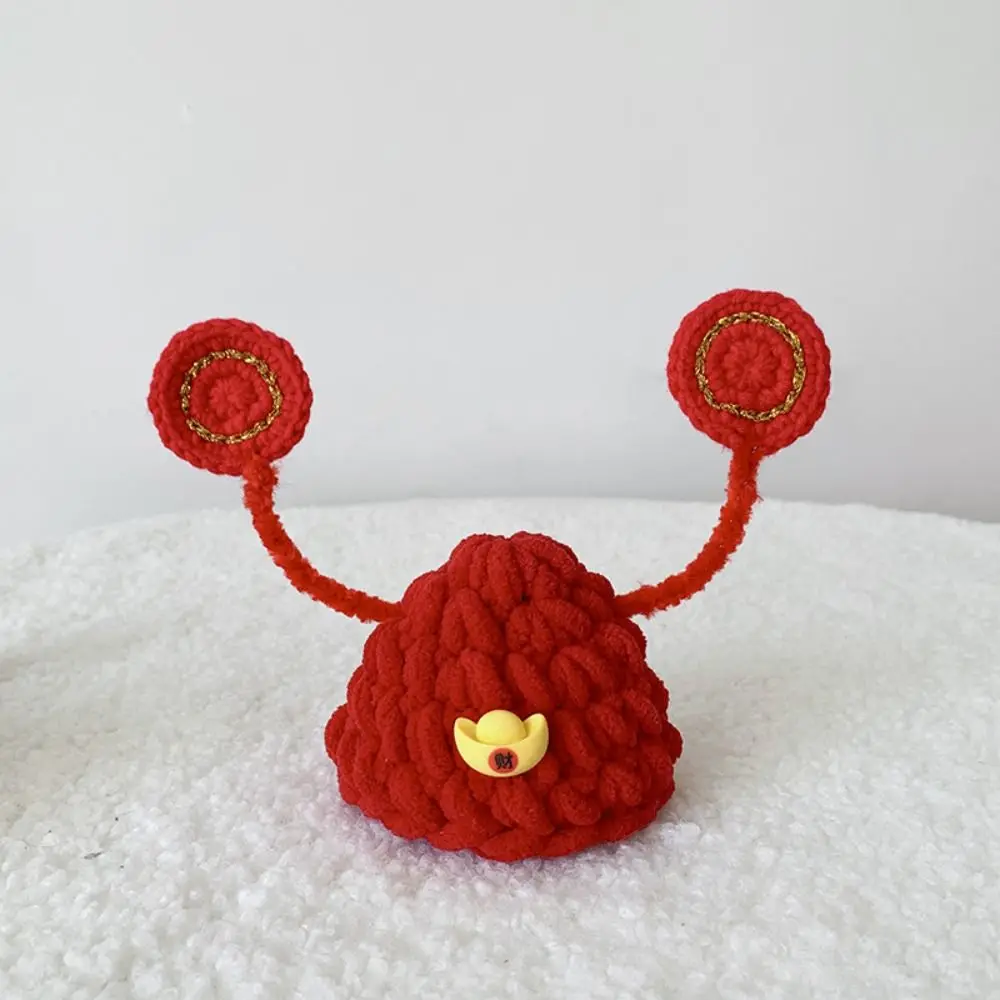 Cute Chinese Style Fortune Cat Headwear Hand-crocheted Traditional Pet Beret Warm Blessing Pet Knitted Hat Winter Holiday