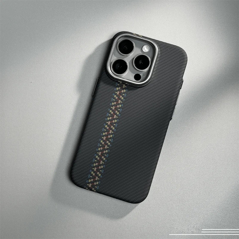 Abstract Carbon Fibre MagSafe Case with Alloy Lens Bumper and Wireless Charging Capability