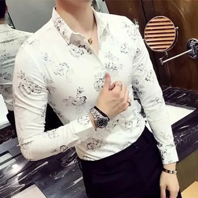 New Summer Korean Style Simplicity Loose Casual Retro Lapel Collar Elegant Fashion Men Shirt Print Button Long Sleeve Chic Tops fashion high quality simplicity women retro genuine leather belts vintage goldenl buckle elegant straps jeans waistband 55001