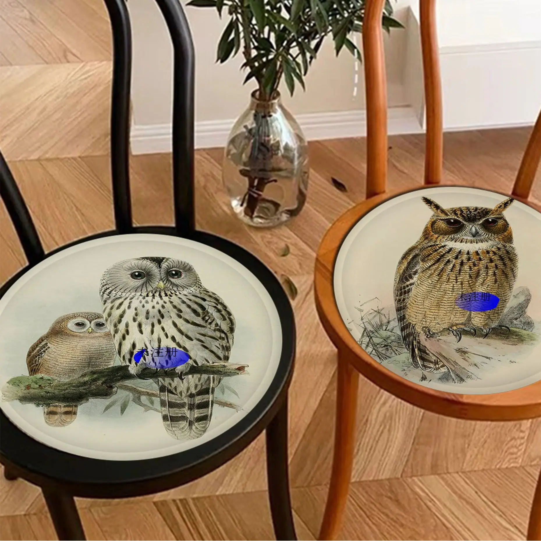 

Vintage Art owl Round Fabric Cushion Non-slip Living Room Sofa Decor Students Stool Tatami Office Cushions Home Decor