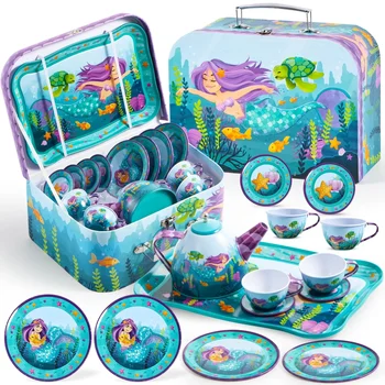 Mermaid Princess Tin Tea Set – Kids Pretend Play Tea Party Set 1