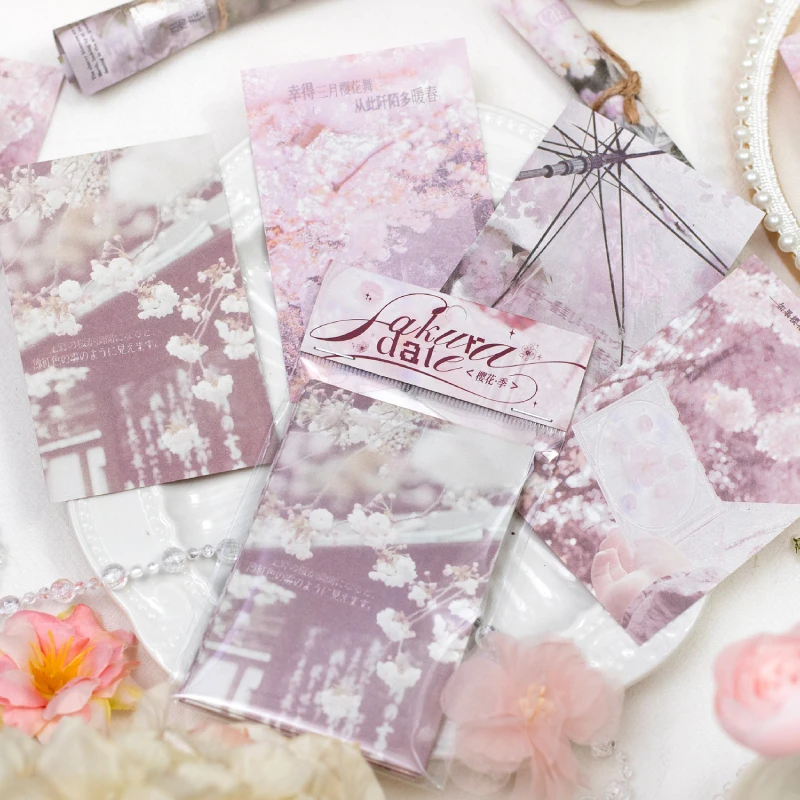 Journal GO 40pcs M5 Sakura Material Paper for Collage Junk Journal Scrapbooking Cherry Flower Diary Planner Floral Paper 5