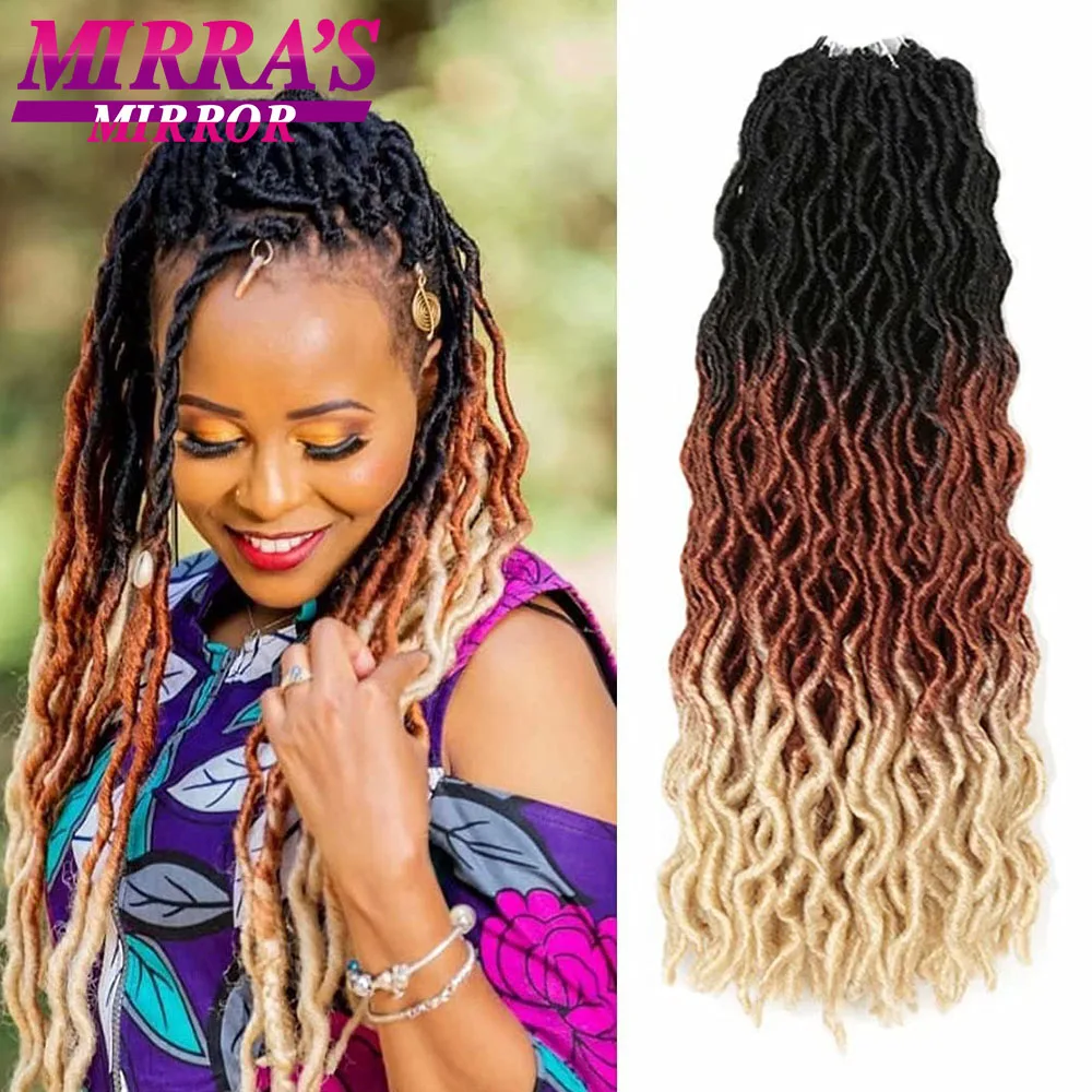 Ombre Gypsy Faux Locs Crochet Hair 18 Inch Wavy Curly Goddess Locs Dreadlocs Synthetic Braiding Hair Extensions for Black Women