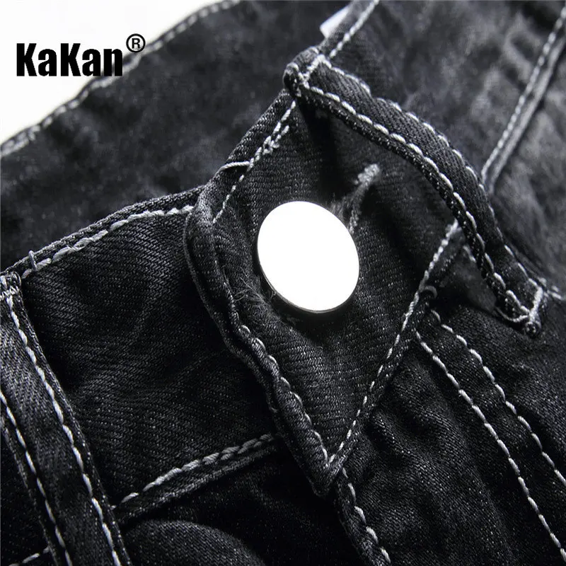 Kakan - New European and American Distressed Jeans for Men, Popular Black Hot Selling Straight Length Jeans for Youth K44-872