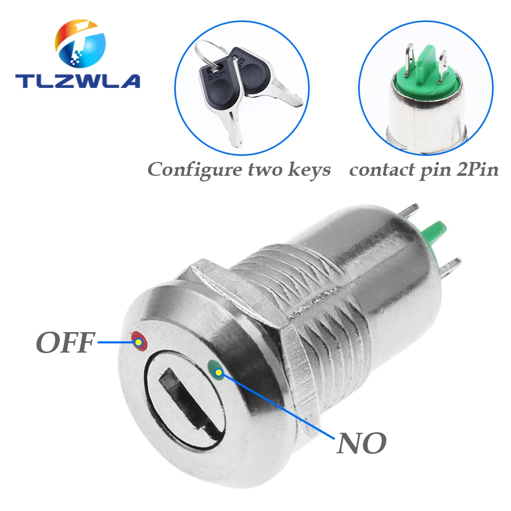 1PCS 12mm Zinc Alloy Electronic Key Switch with 2 Keys ON OFF Phone Lock Security Power Button Tubular Terminals 2 Position 1A