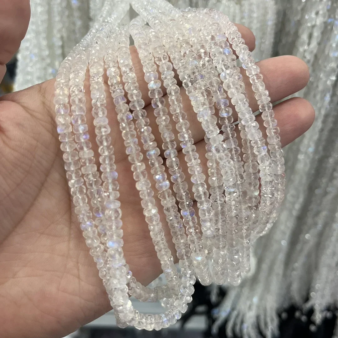 천연 블루 월광석 퓨어 컷 반제품 비즈, 의류 제조용 벌크 비즈, 직경 4-7mm 두께 2-3mm