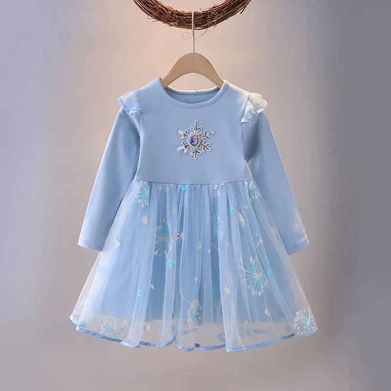 New Princess Dress Girls Dress Long-sleeved For Children's Party Clothes Elsa Frozen Dress Spring Autumn Kids Dress 2-9Y S368289d83fd248c999c192f9584865eeE