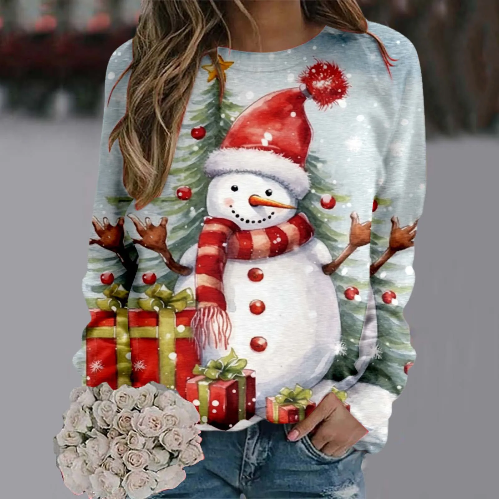 

Рождественские толстовки, женская зимняя модель, с рисунком Санта-Клауса, снеговика, худи с длинным рукавом и графическим принтом, Рождественский пуловер, топы