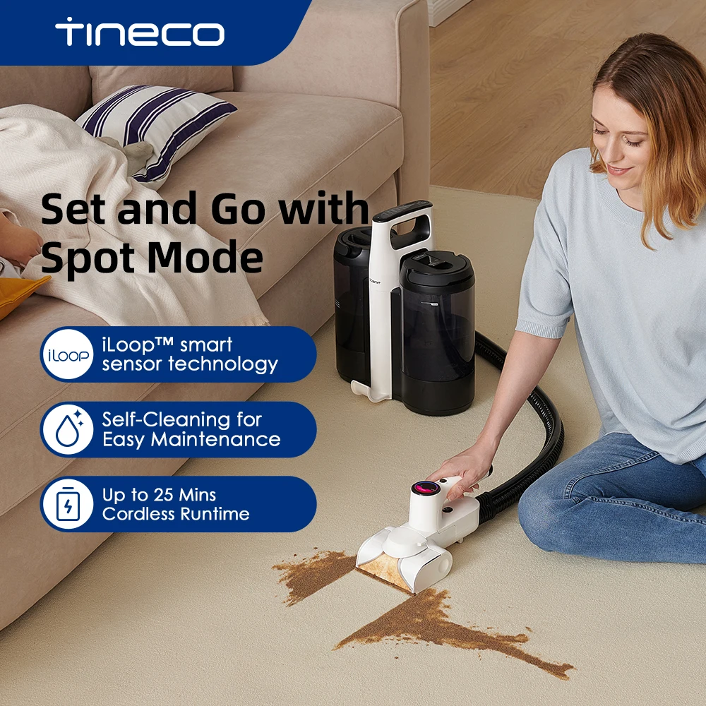 Tineco CARPET ONE Spot Essentials Smart Cordless Carpet and Upholstery Spot  Cleaner, Portable, Lightweight, Quiet Operation, LED Screen