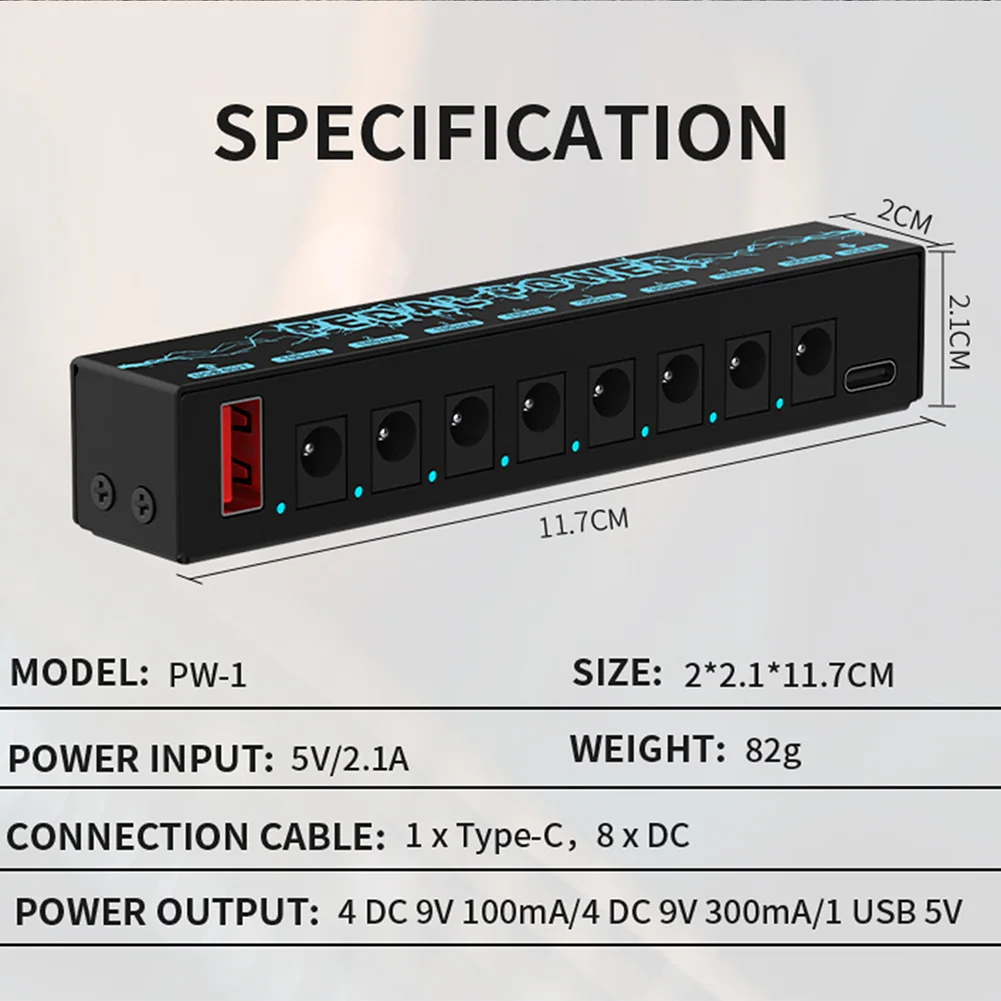 Guitar Pedal Power Supply 8 Isolated DC Output 9V 300mA/100mA Pedalboard Short Circuit Overcurrent Protection guitar pedal power supply